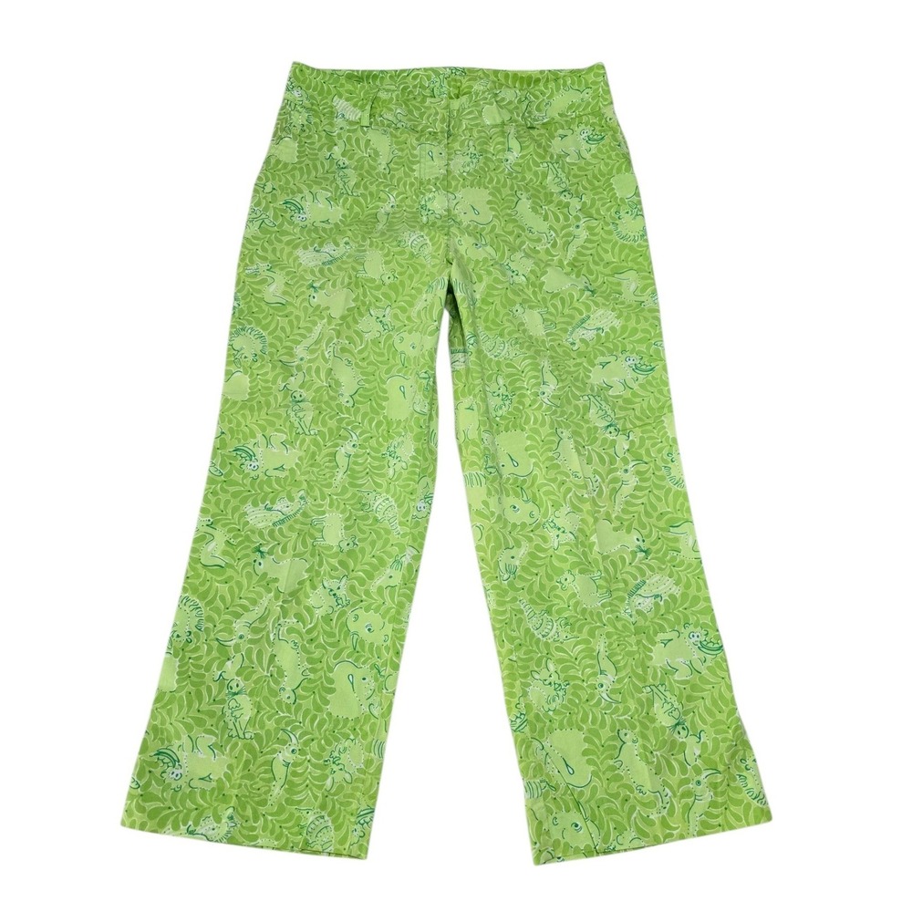 Lilly Pulitzer Lime Green Animal Print Cropped Pants Womens Size 6 Whimsical